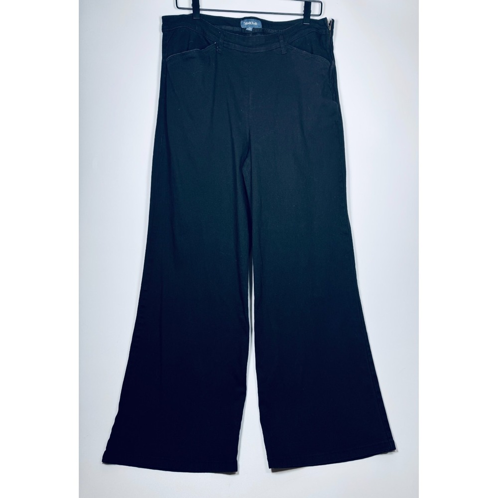 Modcloth Pants Womens 1X Black Wide Leg Trouser Cotton Stretch Minimalist Retro